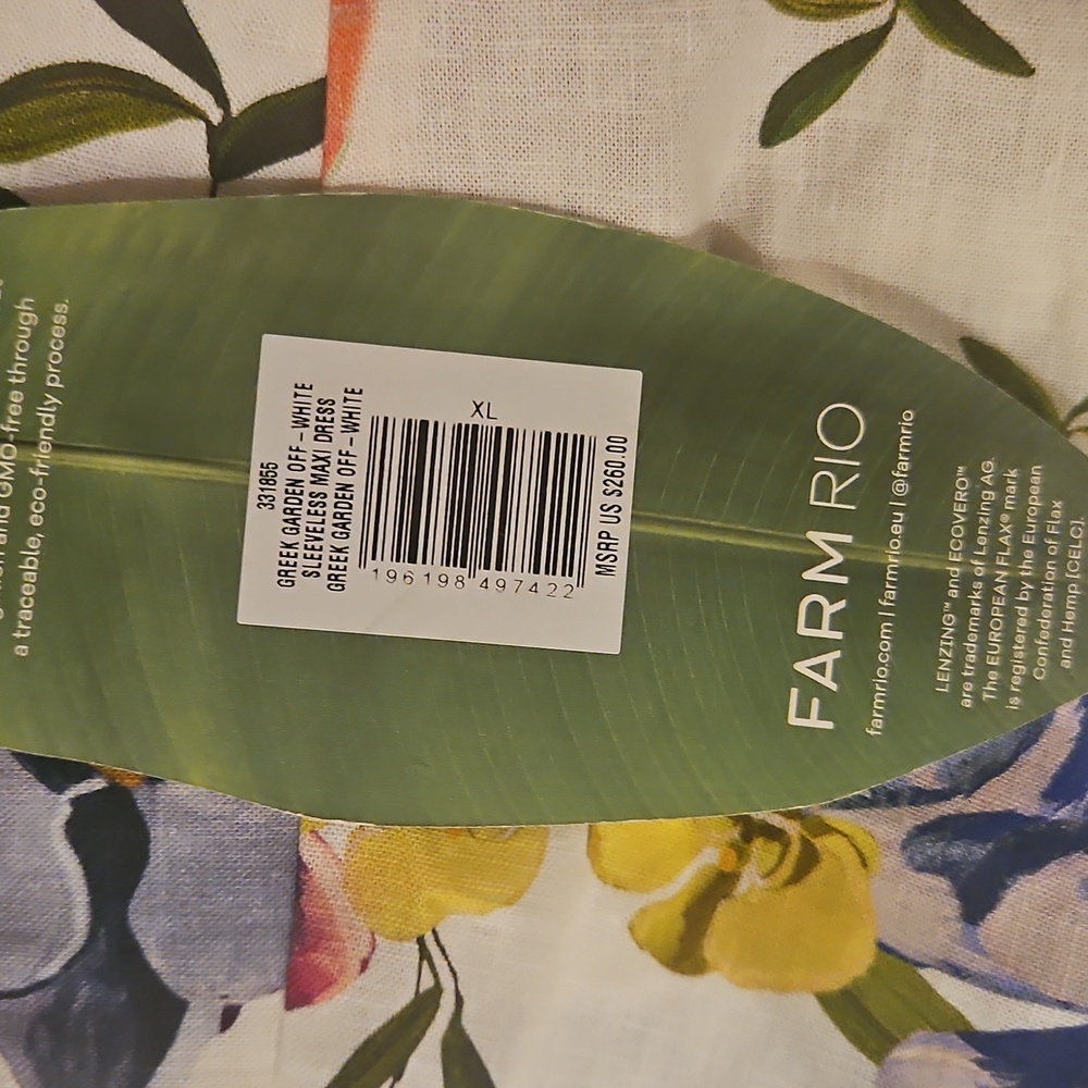 FARM Rio Off-White Greek Garden LENZING™ ECOVERO™ Euroflax™ Maxi Dress BNWT XL - Picture 3 of 8